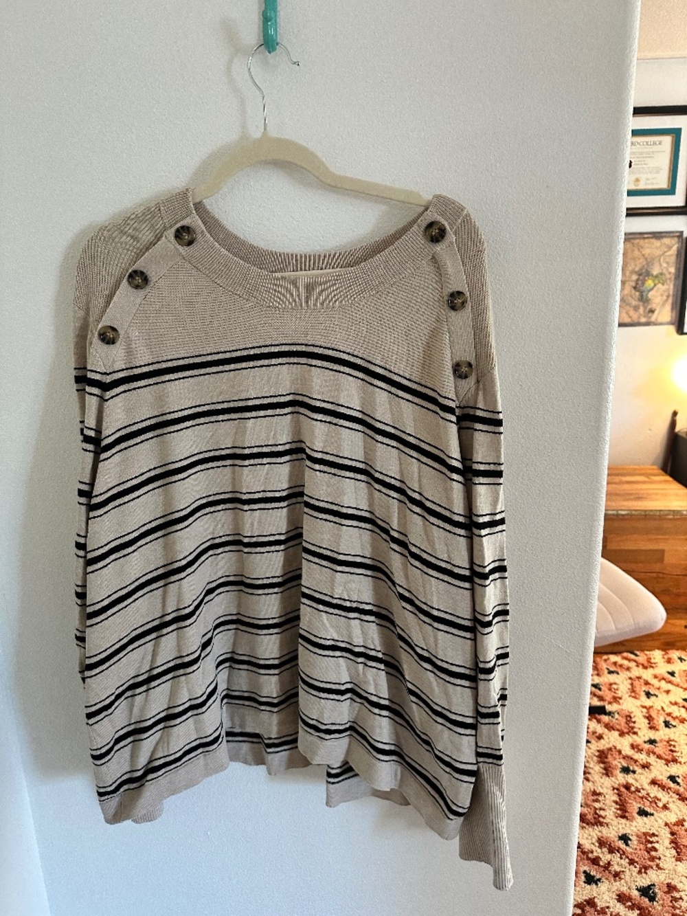 Liz Claiborne Womens Crew Neck Long Sleeve Striped Pullover Sweater